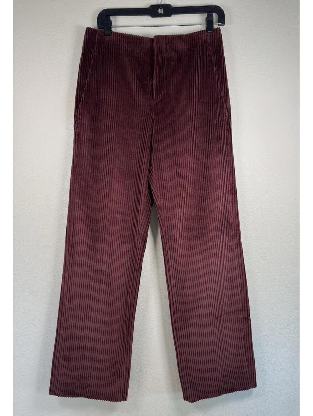 EUC $1900 BRUNELLO CUCINELLI WOMENS SIZE 4 BURGUNDY CORDUROY WIDE LEG PANTS